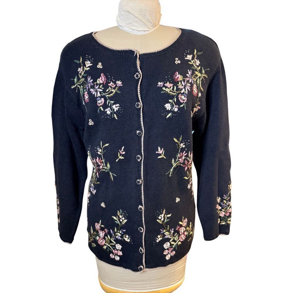 Tiara International Vintage Y2K Floral Embroidered Cardigan Sz. 14/16